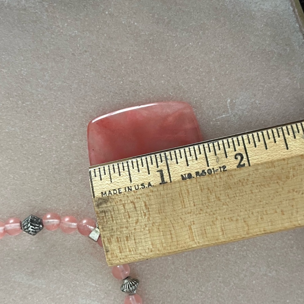 Strawberry Quartz Beaded Necklace with Silver Accents and Square Pendant - Picture 5 of 5